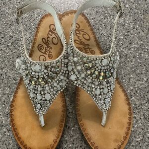 Naughty Monkey White and Silver Beaded Sandals